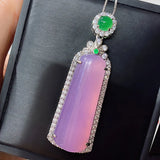 Pink Crystal Jade Pendant Necklace 925 Silver Women Jewelry Gift