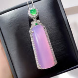 Pink Crystal Jade Pendant Necklace 925 Silver Women Jewelry Gift