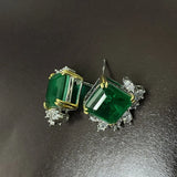 925 Silver Stamp Stud Earrings Emerald Lab Diamond Wedding Earring