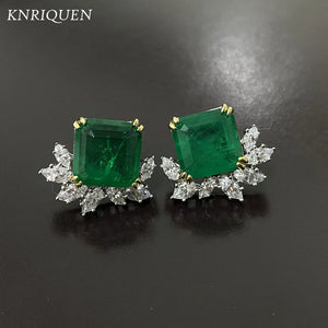 925 Silver Stamp Stud Earrings Emerald Lab Diamond Wedding Earring