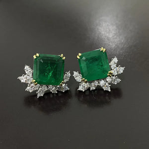 925 Silver Stamp Stud Earrings Emerald Lab Diamond Wedding Earring