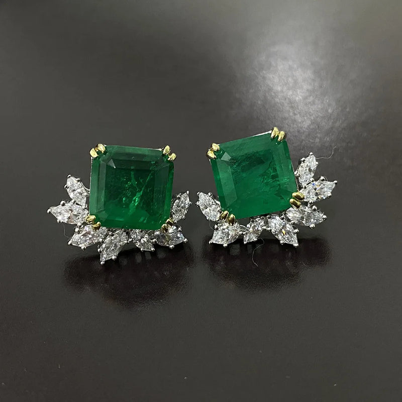 925 Silver Stamp Stud Earrings Emerald Lab Diamond Wedding Earring