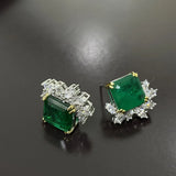 925 Silver Stamp Stud Earrings Emerald Lab Diamond Wedding Earring
