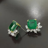 925 Silver Stamp Stud Earrings Emerald Lab Diamond Wedding Earring
