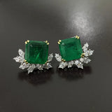 925 Silver Stamp Stud Earrings Emerald Lab Diamond Wedding Earring