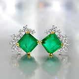 925 Silver Stamp Stud Earrings Emerald Lab Diamond Wedding Earring