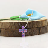 Opal Stone Cross Pendant Necklace for Women - Green/White/Blue Fire