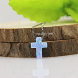 Opal Stone Cross Pendant Necklace for Women - Green/White/Blue Fire