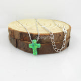 Opal Stone Cross Pendant Necklace for Women - Green/White/Blue Fire