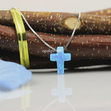 Opal Stone Cross Pendant Necklace for Women - Green/White/Blue Fire