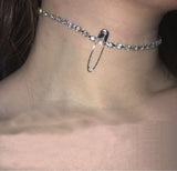 Crystal Chain Collar Punk Choker Hip hop Safety Pin Necklace