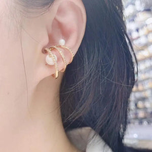 Big Circle Earrings Shell Pearl CZ Wedding Party Clip Earrings