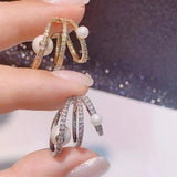 Big Circle Earrings Shell Pearl CZ Wedding Party Clip Earrings