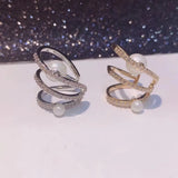 Big Circle Earrings Shell Pearl CZ Wedding Party Clip Earrings