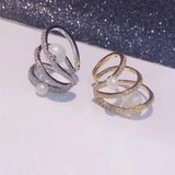 Big Circle Earrings Shell Pearl CZ Wedding Party Clip Earrings