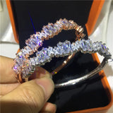 Baguette Cut CZ 925 Silver Charm Bangle for Women