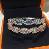 Baguette Cut CZ 925 Silver Charm Bangle for Women