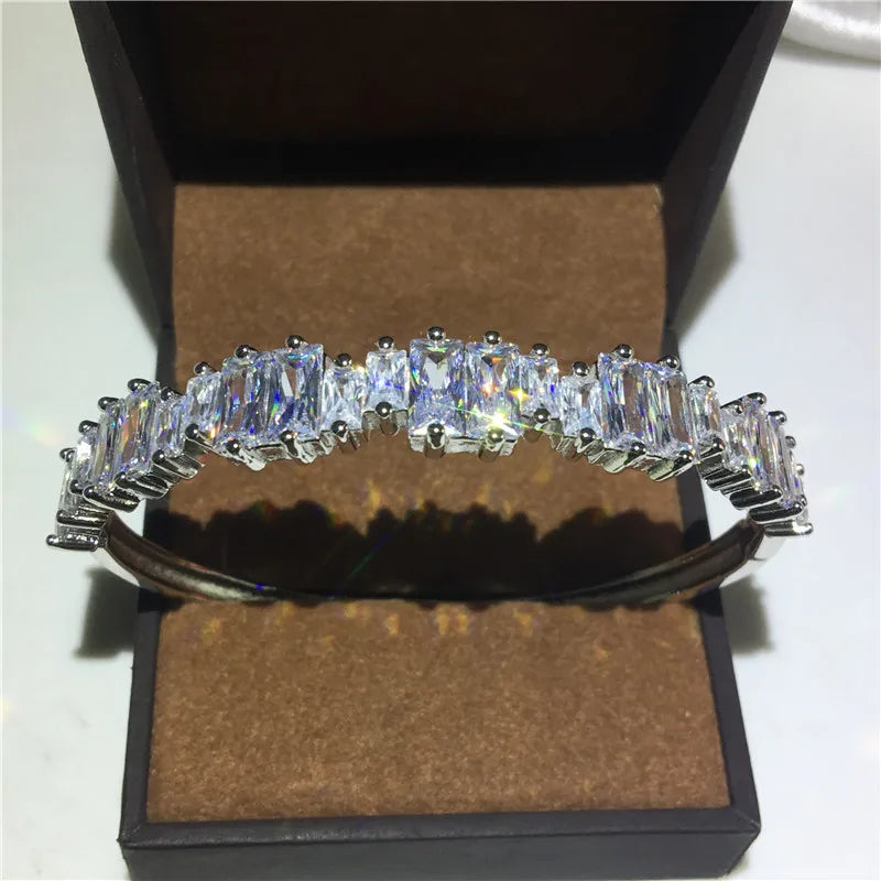 Baguette Cut CZ 925 Silver Charm Bangle for Women
