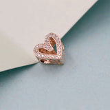 925 Silver Sparkling Freehand Heart Charm with Rose for Bracelets