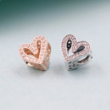 925 Silver Sparkling Freehand Heart Charm with Rose for Bracelets
