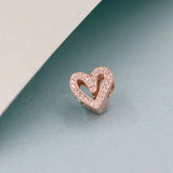925 Silver Sparkling Freehand Heart Charm with Rose for Bracelets