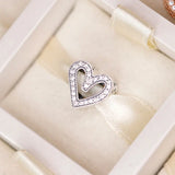925 Silver Sparkling Freehand Heart Charm with Rose for Bracelets