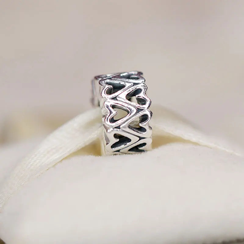 925 Sterling Silver Heart Spacer Charms for Bracelets DIY