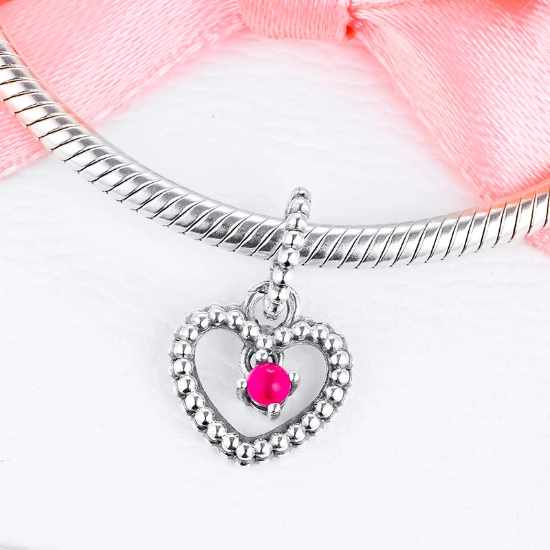 Dark Red Beaded Heart Dangle Charms for Silver Necklaces Bracelets DIY