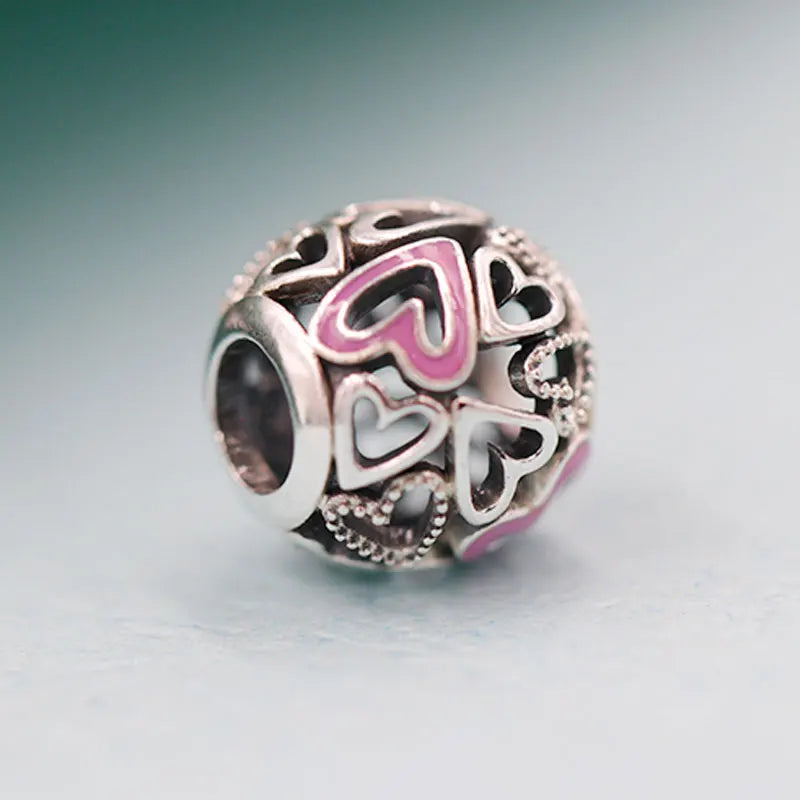 925 Sterling Silver Sparkling Heart Charm for Bracelets DIY