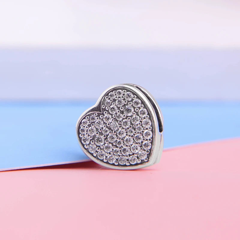 Heart Clip Charm 925 Sterling Silver Love Charms for Reflexions Bracelet