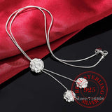 Vintage 925 Sterling Silver 3 Rose Flower Charm Pendant Necklace