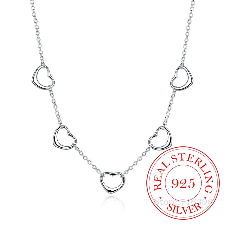Vintage 925 Sterling Silver Love Heart Charm Pendant Necklace for Women