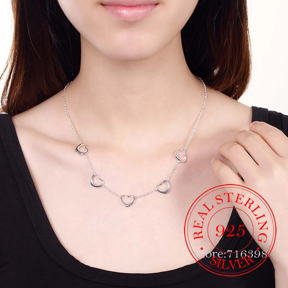 Vintage 925 Sterling Silver Love Heart Charm Pendant Necklace for Women