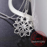 Vintage Crystal Flower Statement Pendant Necklace 925 Sterling Silver Jewelry
