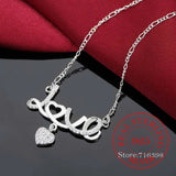 Vintage Bijoux Crystal Love Heart Pendant Necklace 925 Sterling Silver