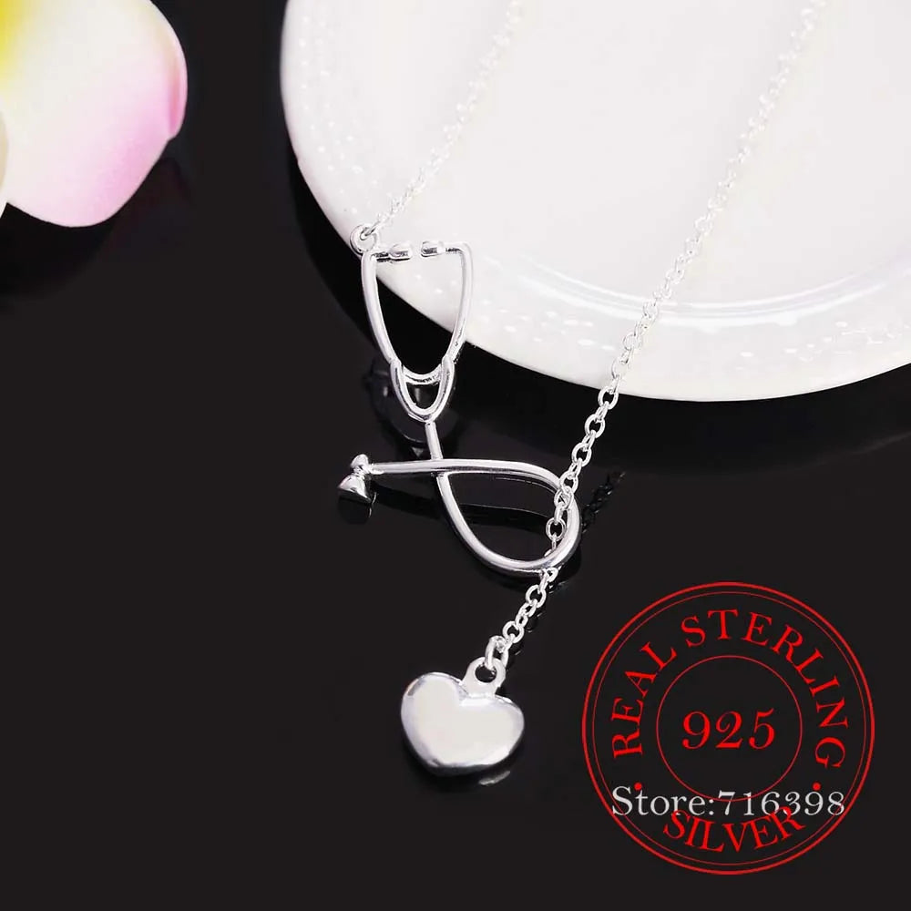 Vintage Bijoux Doctor Stethoscope Pendant Necklace 925 Sterling Silver