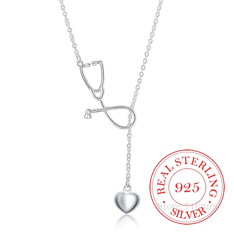 Vintage Bijoux Doctor Stethoscope Pendant Necklace 925 Sterling Silver