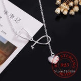 Vintage Bijoux Doctor Stethoscope Pendant Necklace 925 Sterling Silver
