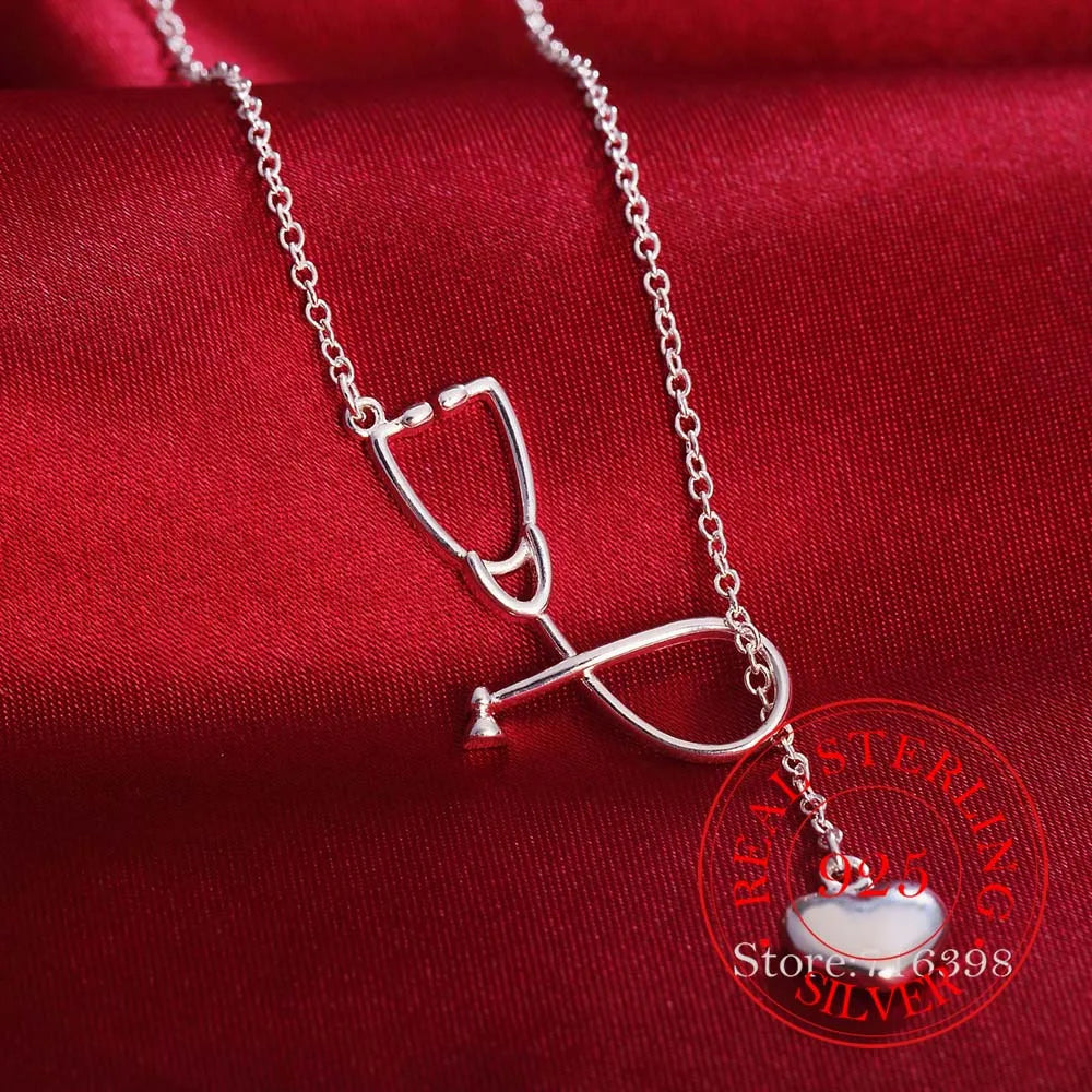 Vintage Bijoux Doctor Stethoscope Pendant Necklace 925 Sterling Silver
