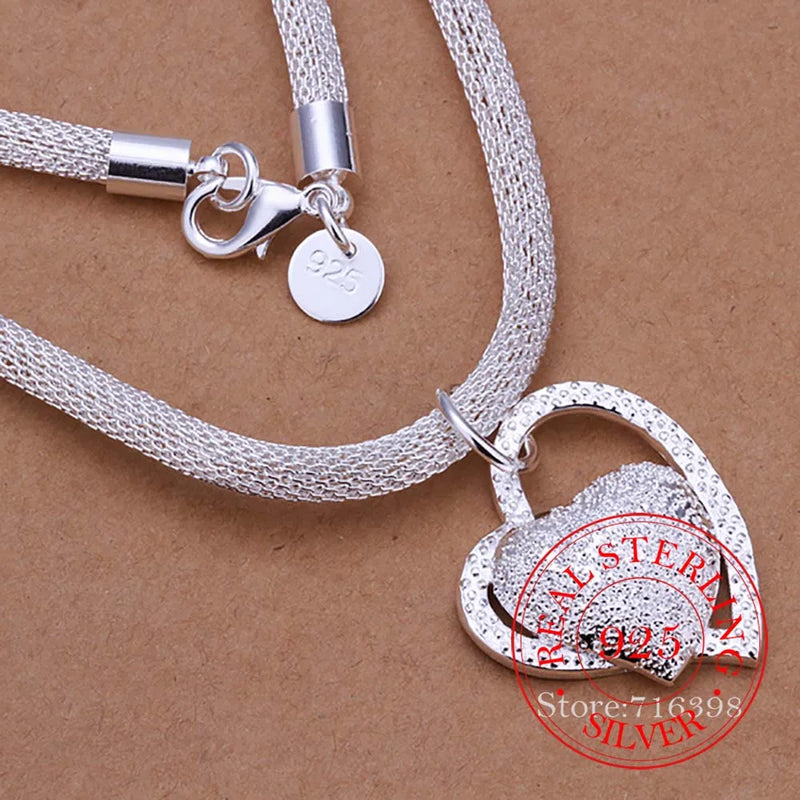 Vintage Love Heart Chain Pendant Necklace 925 Sterling Silver