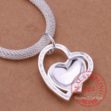 Vintage Love Heart Chain Pendant Necklace 925 Sterling Silver