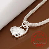 Vintage Love Heart Chain Pendant Necklace 925 Sterling Silver