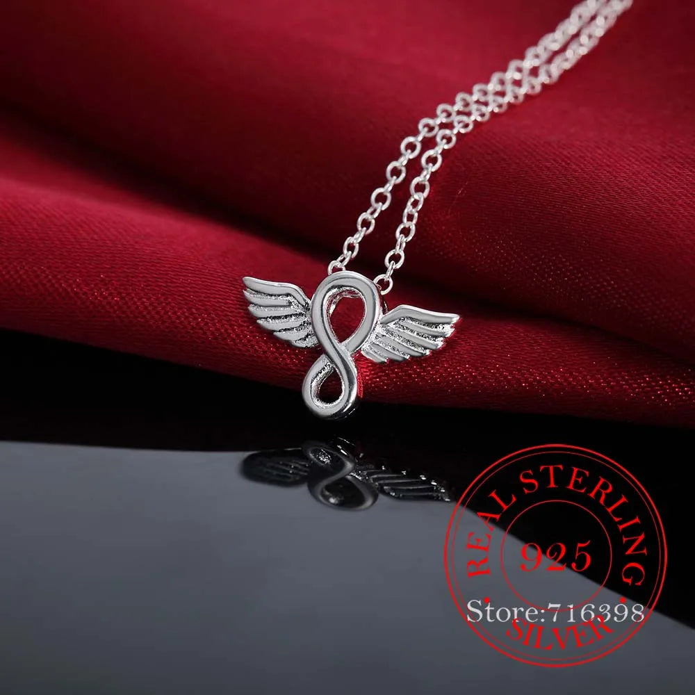 Vintage Angel Wing Pendant Necklace 925 Sterling Silver Jewelry