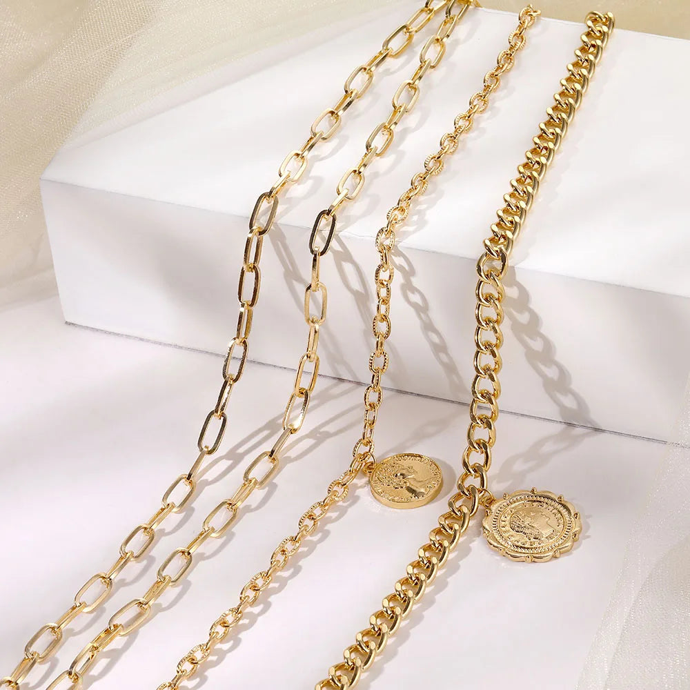 Vintage Coins Head Pendant Necklace for Women
