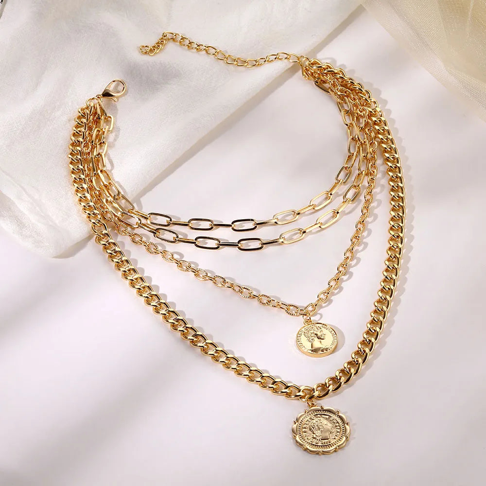 Vintage Coins Head Pendant Necklace for Women
