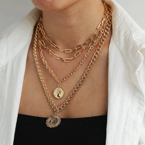 Vintage Coins Head Pendant Necklace for Women