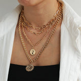 Vintage Coins Head Pendant Necklace for Women