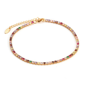 Vintage Rainbow CZ Anklet Colorful Copper Cubic Zirconia Anklet
