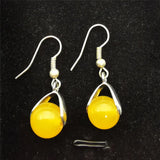 Vintage Yellow Jade Earrings Natural Gems Drop Earrings Ladies Wedding Jewelry