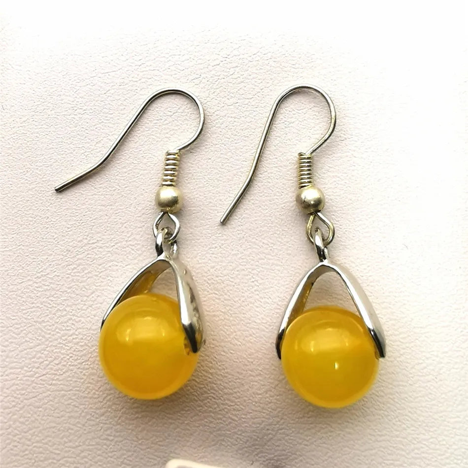 Vintage Yellow Jade Earrings Natural Gems Drop Earrings Ladies Wedding Jewelry